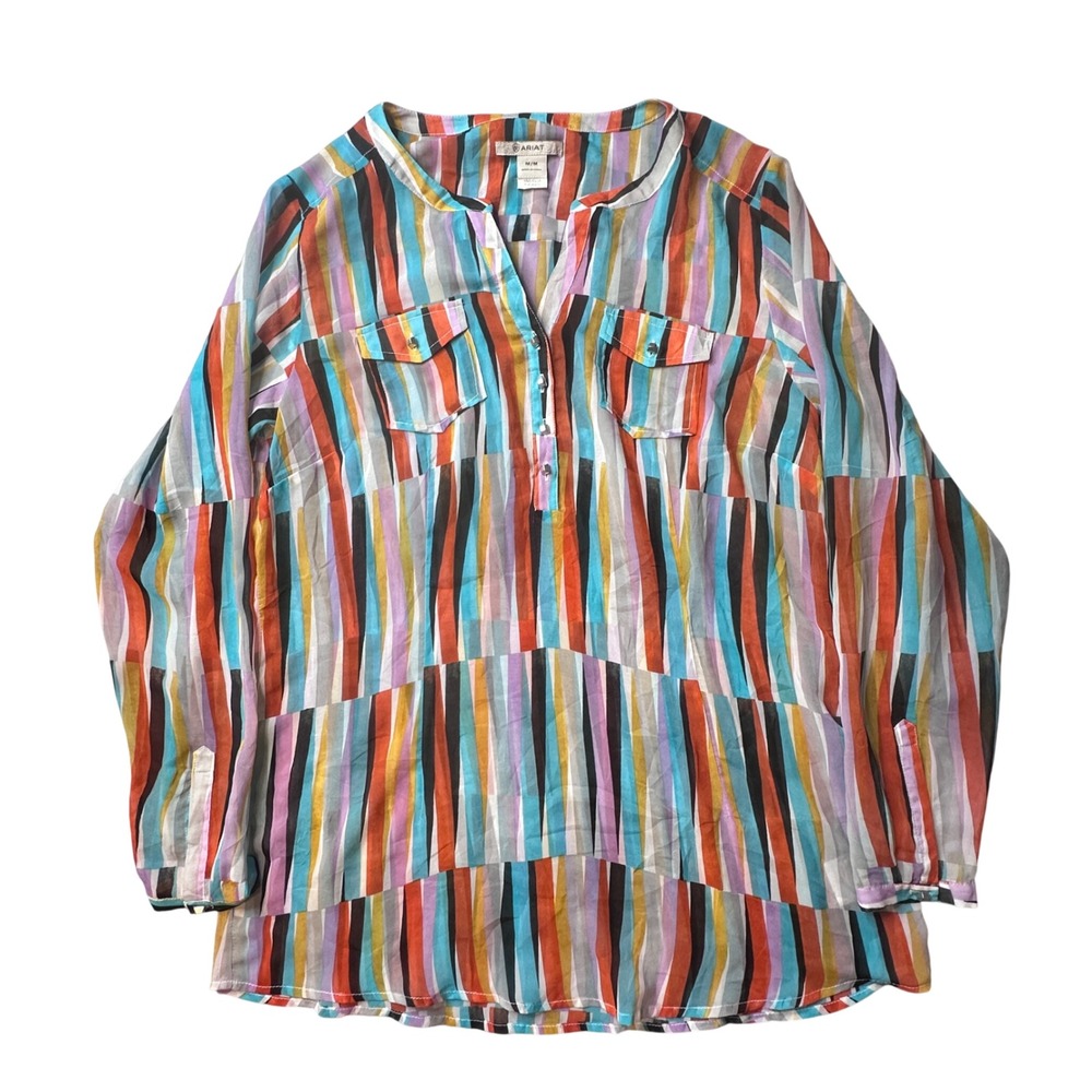 Ariat Top Womens Medium Multi‎ Willa Striped Western Long Sleeve V-Neck Blouse